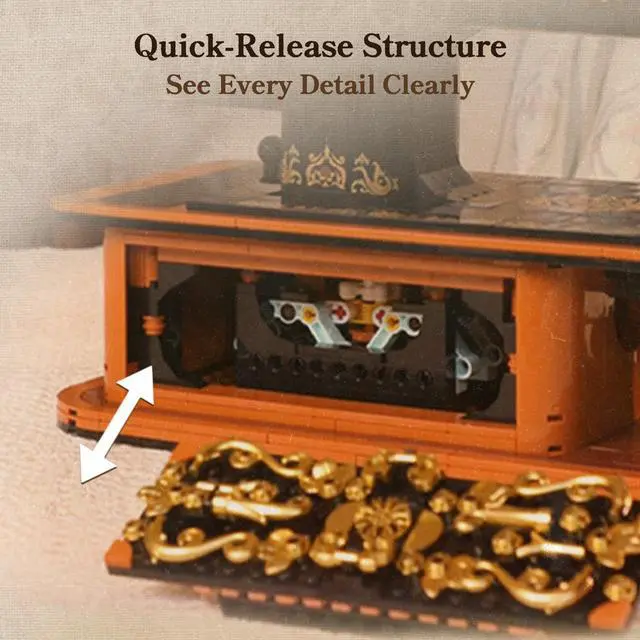 Alt view image 5 of 7 - Retro Building Set, Vintage Hand Crank Sewing Machine Brick Model, Collectible with Functional Gear Linkage, Hidden Mini Tailor Shop Scene, Adult Display and Desk Decor Gift