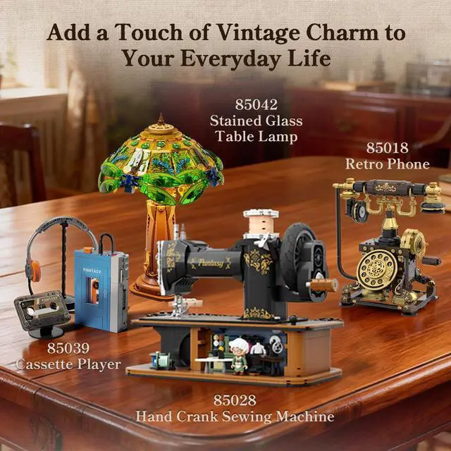 Alt view image 7 of 7 - Retro Building Set, Vintage Hand Crank Sewing Machine Brick Model, Collectible with Functional Gear Linkage, Hidden Mini Tailor Shop Scene, Adult Display and Desk Decor Gift
