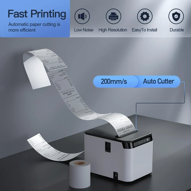 Alt view image 2 of 7 - 80mm Receipt Printer ESC/POS Thermal Printer Desktop Direct Print USB+LAN Connection High Efficiency with Auto Cutter Large Paper Bin for Shipping Business Restaurant Kitchen Supermarket