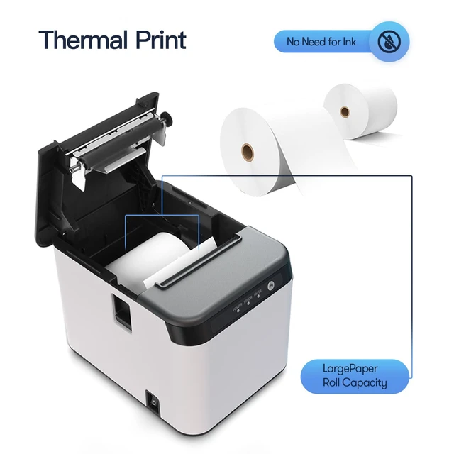 Alt view image 3 of 7 - 80mm Receipt Printer ESC/POS Thermal Printer Desktop Direct Print USB+LAN Connection High Efficiency with Auto Cutter Large Paper Bin for Shipping Business Restaurant Kitchen Supermarket