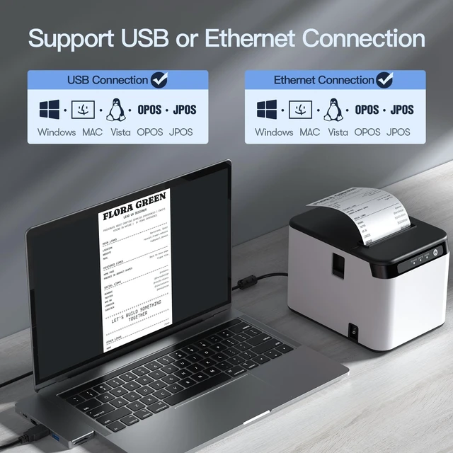 Alt view image 7 of 7 - 80mm Receipt Printer ESC/POS Thermal Printer Desktop Direct Print USB+LAN Connection High Efficiency with Auto Cutter Large Paper Bin for Shipping Business Restaurant Kitchen Supermarket