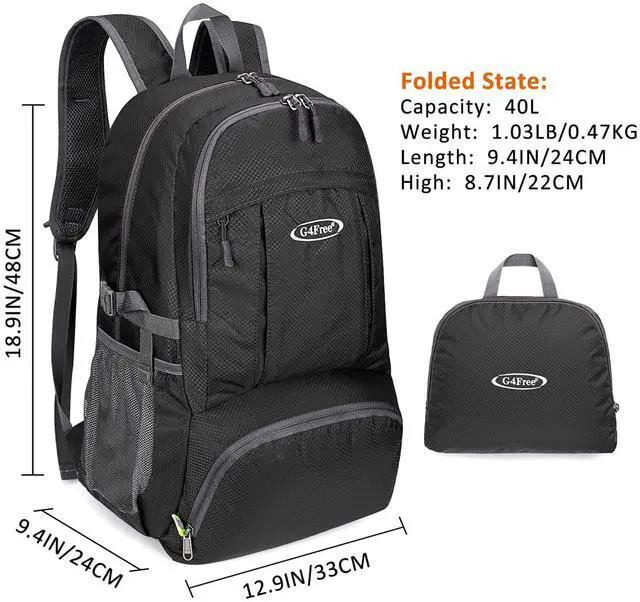 Alt view image 4 of 7 - 40L Lightweight Packable Hiking Backpack, Waterproof Travel Daypack