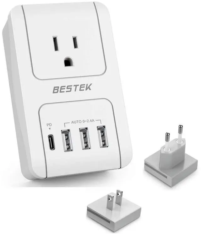 Main image of International Travel Adapter, 3000W European Travel Plug Adapter for Hair Curling Iron, USB Travel Wall Charger with Worldwide Wall Plugs for US, EU(PD35W,1004, White)