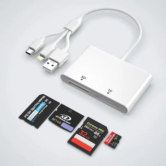 Main image of Memory Stick Pro Duo Adapter for iPhone/Android/PC, 4 in 1 SD/TF/MS/XD Picture Card Reader, Memory Card Reader Lightning/USB/USB-C OTG Adapter, Memory Stick Pro Duo Reader for Sony Plug & Play
