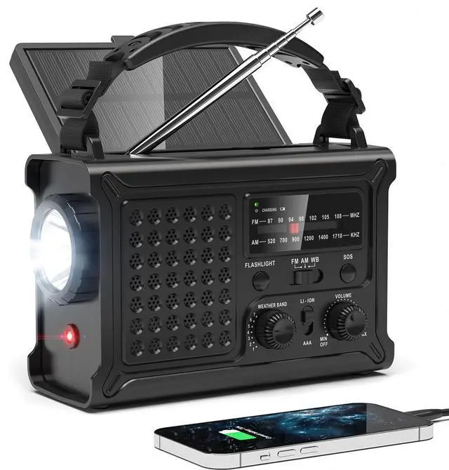 Main image of NOAA Emergency Weather Radio - 12000mAh/44400mWh Portable AM/FM with Solar/Hand Crank/USB Rechargeable Battery/SOS Alarm for Indoor/Outdoor Emergencies