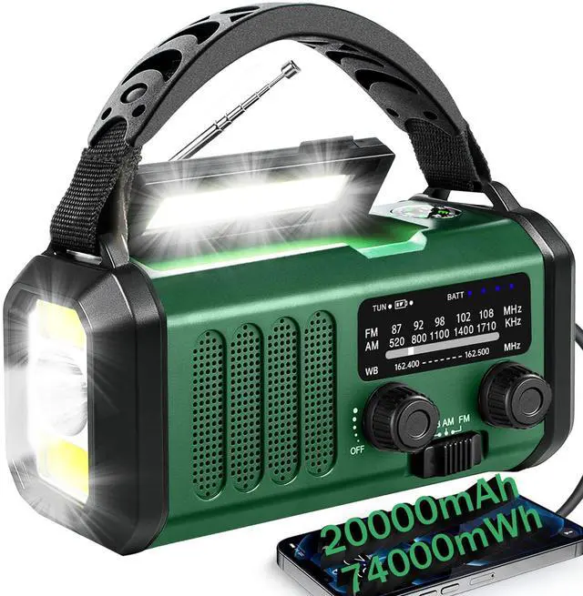 Main image of Hand Crank Emergency Radio,74000mWhSolar Powered Hand Crank Portable NOAA AM FM Weather Radio with 3Mode Flashlight and Reading Light,Cell Phone Charger,Home and Emergency Distress Signall
