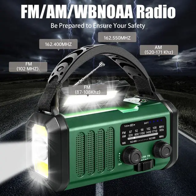 Alt view image 2 of 7 - Hand Crank Emergency Radio,74000mWhSolar Powered Hand Crank Portable NOAA AM FM Weather Radio with 3Mode Flashlight and Reading Light,Cell Phone Charger,Home and Emergency Distress Signall