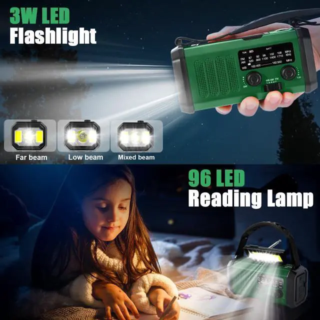 Alt view image 4 of 7 - Hand Crank Emergency Radio,74000mWhSolar Powered Hand Crank Portable NOAA AM FM Weather Radio with 3Mode Flashlight and Reading Light,Cell Phone Charger,Home and Emergency Distress Signall