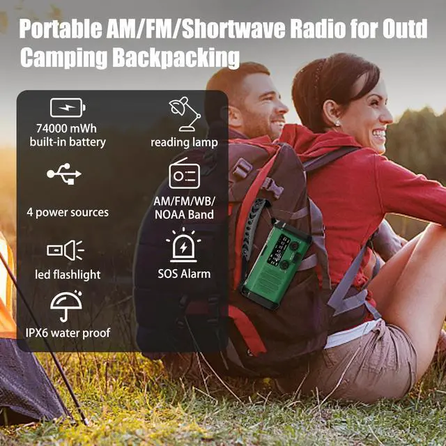 Alt view image 6 of 7 - Hand Crank Emergency Radio,74000mWhSolar Powered Hand Crank Portable NOAA AM FM Weather Radio with 3Mode Flashlight and Reading Light,Cell Phone Charger,Home and Emergency Distress Signall