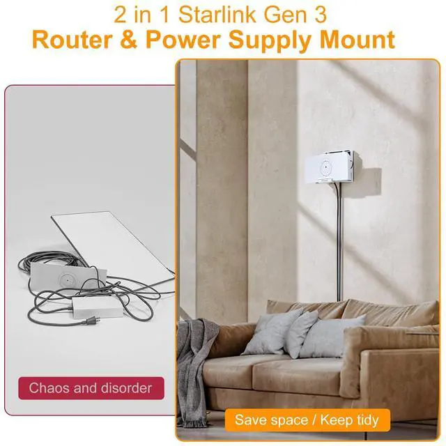 Alt view image 3 of 7 - for Starlink Gen 3 Router Mount, 2 in 1 Wall Holder for Starlink V3 Mesh Router and Power Supply Mounting Kit, Star Link Internet Kit Satellite, Signal Integrity Space Saving Desk Bracket