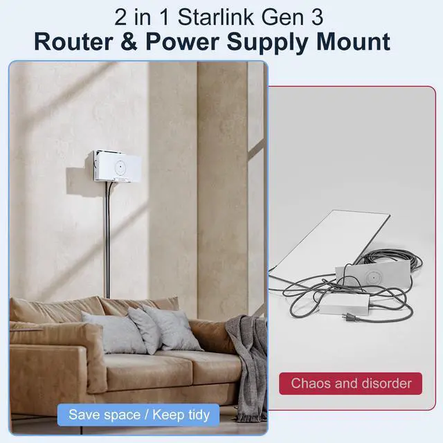Alt view image 2 of 7 - for Starlink Gen 3 Router Mount, 2 in 1 for Starlink V3 Mesh Router Wall Mount and for Star Link V3 Power Supply Mounting Kit Accessories, Space Saving for Star Link Gen3 Standard Bracket Holder