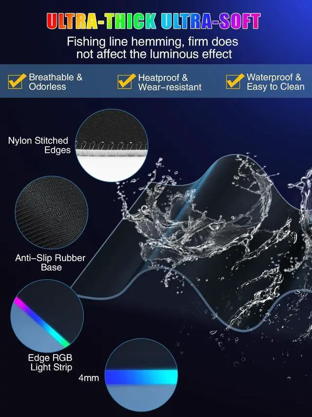 Alt view image 7 of 7 - Mouse Pad with Foldable Phone Holder & Wireless Charger, XXL RGB Gaming Mousepad 31.5"x15.8" Large Desk Mat for Keyboard, Black Desk Pad with Dual Qi Charging Station | 11 Colors 5 Modes | Waterproof