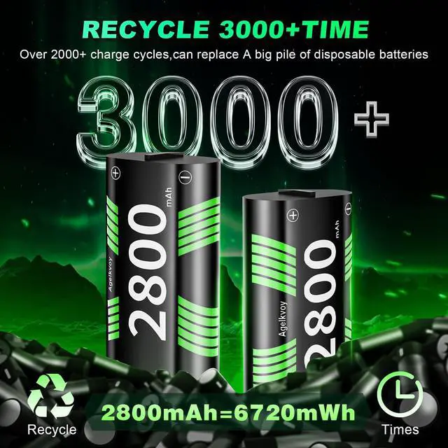 Alt view image 2 of 7 - Rechargeable Battery Pack for Xbox Controller, 4 x 2800mAh(6720mWh) USB Rechargeable Xbox Battery Pack with Charging Dock/Station for Xbox One/Series S/X Controller