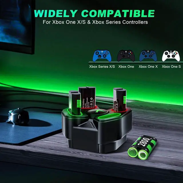 Alt view image 3 of 7 - Rechargeable Battery Pack for Xbox Controller, 4 x 2800mAh(6720mWh) USB Rechargeable Xbox Battery Pack with Charging Dock/Station for Xbox One/Series S/X Controller