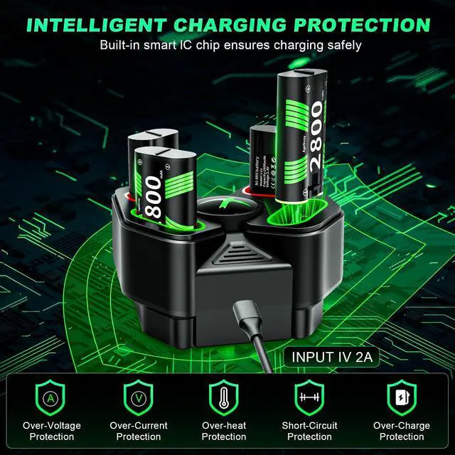 Alt view image 7 of 7 - Rechargeable Battery Pack for Xbox Controller, 4 x 2800mAh(6720mWh) USB Rechargeable Xbox Battery Pack with Charging Dock/Station for Xbox One/Series S/X Controller