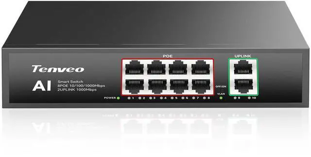 Main image of 8 Port Full Gigabit PoE Switch, 8 PoE+ Ports @120W, 2*Uplink Port, Plug & Play, Support VLAN, Metal Case, High Stability, Easy Smart Managed Ethernet Switch, Ideal for Various Live Streaming