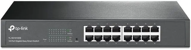 Main image of 16 Port Gigabit Switch Easy Smart Managed Plug & Play Desktop/Rackmount Sturdy Metal w/ Shielded Ports Support QoS, Vlan, IGMP & Link Aggregation (TL-SG1016DE),Black