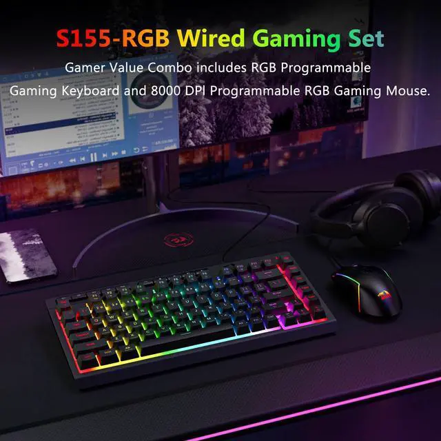 Alt view image 2 of 7 - Wired Gaming Keyboard and Mouse Combo, RGB Backlit, 75% Mini Macro Membrane Keyboard with Anti-Ghosting & Multimedia Keys + 8000 DPI Programmable Optical Mice for PC Laptop