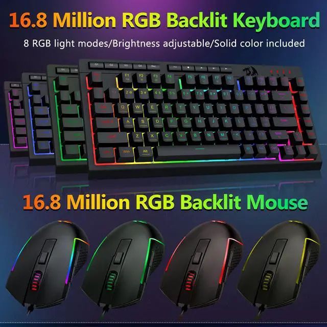 Alt view image 3 of 7 - Wired Gaming Keyboard and Mouse Combo, RGB Backlit, 75% Mini Macro Membrane Keyboard with Anti-Ghosting & Multimedia Keys + 8000 DPI Programmable Optical Mice for PC Laptop
