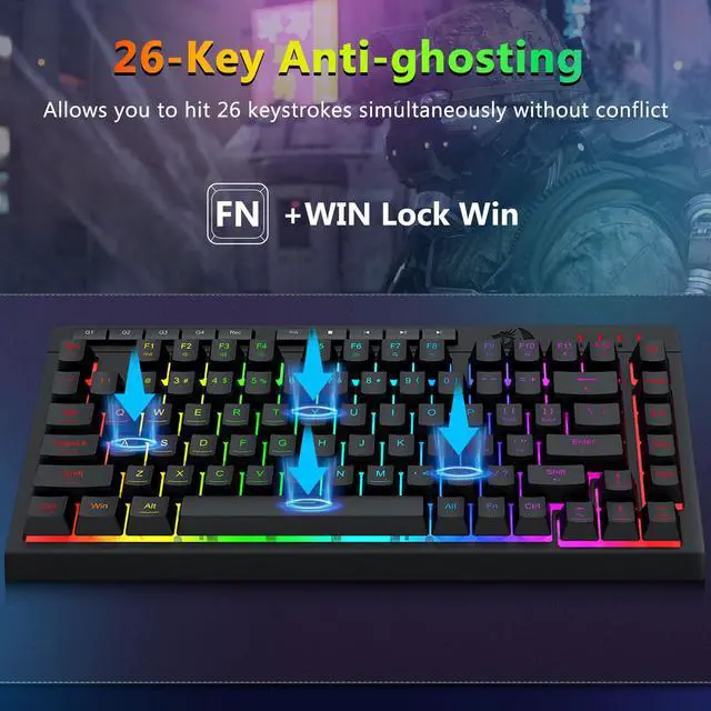 Alt view image 5 of 7 - Wired Gaming Keyboard and Mouse Combo, RGB Backlit, 75% Mini Macro Membrane Keyboard with Anti-Ghosting & Multimedia Keys + 8000 DPI Programmable Optical Mice for PC Laptop