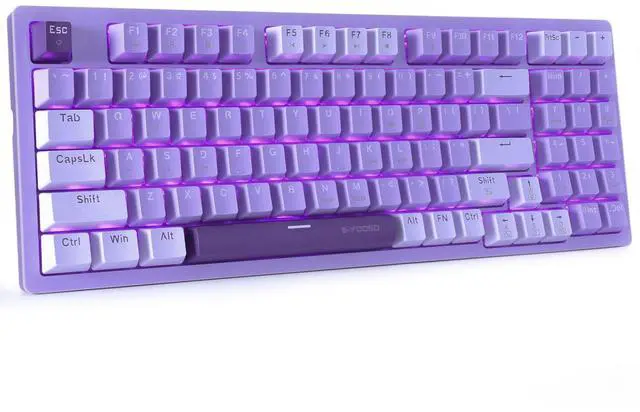 Main image of Mechanical Gaming Keyboard USB Wired Compact with Number Pad, Purple Led Backlit, Red Switch, Detachable Type C Cable, 94 Keys for PC/Computer/Laptop, Purple and White