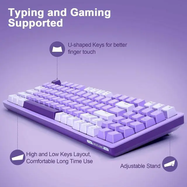 Alt view image 3 of 7 - Mechanical Gaming Keyboard USB Wired Compact with Number Pad, Purple Led Backlit, Red Switch, Detachable Type C Cable, 94 Keys for PC/Computer/Laptop, Purple and White