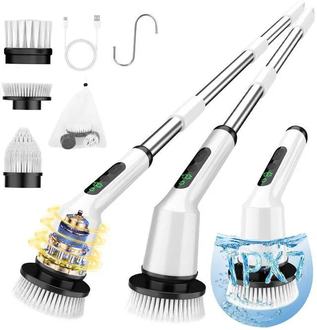 Main image of Electric Spin Scrubber for Cleaning Bathroom, Shower Scrubber Cordless Cleaning Brush with IPX7 Waterproof & 2 Speed, 3 Brush Heads, Bathroom Cleaning Supplies for Shower Tub Kitchen Tile Toilet White