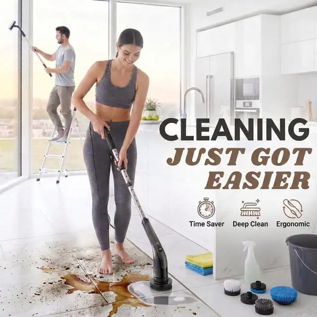 Alt view image 5 of 7 - Electric Spin Scrubber with LCD Display, Cordless Clearning Scrubber for Home, Upgraded 70W High-Power Motor, IPX7 Waterproof Dual Speed Power Scrubber, 7 Brush Heads, Extendable Long Handle