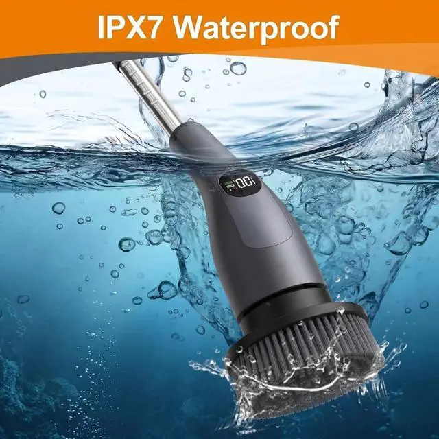 Alt view image 6 of 7 - Electric Spin Scrubber with LCD Display, Cordless Clearning Scrubber for Home, Upgraded 70W High-Power Motor, IPX7 Waterproof Dual Speed Power Scrubber, 7 Brush Heads, Extendable Long Handle