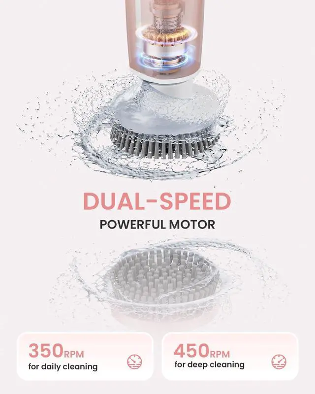 Alt view image 3 of 7 - Electric Spin Scrubber, Shower Scrubber with 4 Adjustable Angles and 8 Brush Heads, Electric Scrubber with Long Handle & Remote Controller, Cleaning Brush for Bathroom, Tub, Floor (Pink)
