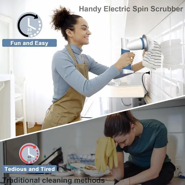 Alt view image 2 of 7 - Electric Spin Scrubber, Electric Cleaning Brush Bathroom Shower Scrubbing Cleaner Brush Power Scrubber Cordless with 4 Replaceable Brush Heads for Bathtub, Tile, Floor, Toilet, Kitchen - Blue