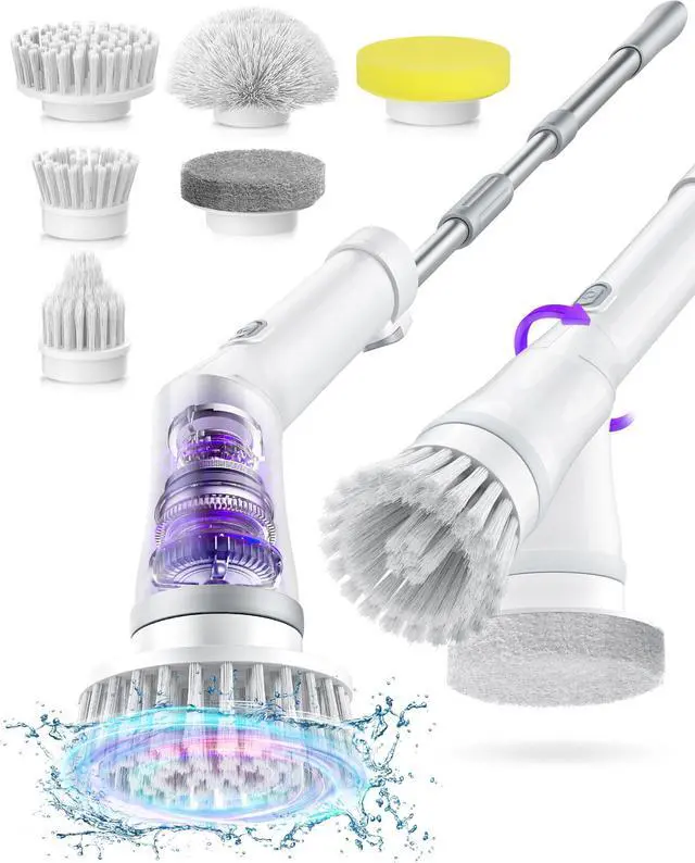 Main image of Electric Spin Scrubber, Cordless Shower Scrubber Rotary Floor Brushes & Pad Drivers with 6 Brush Heads - 2H Dual Speed, IPX7 Waterproof Extension Handle for Bathroom Tile Car Cleaning