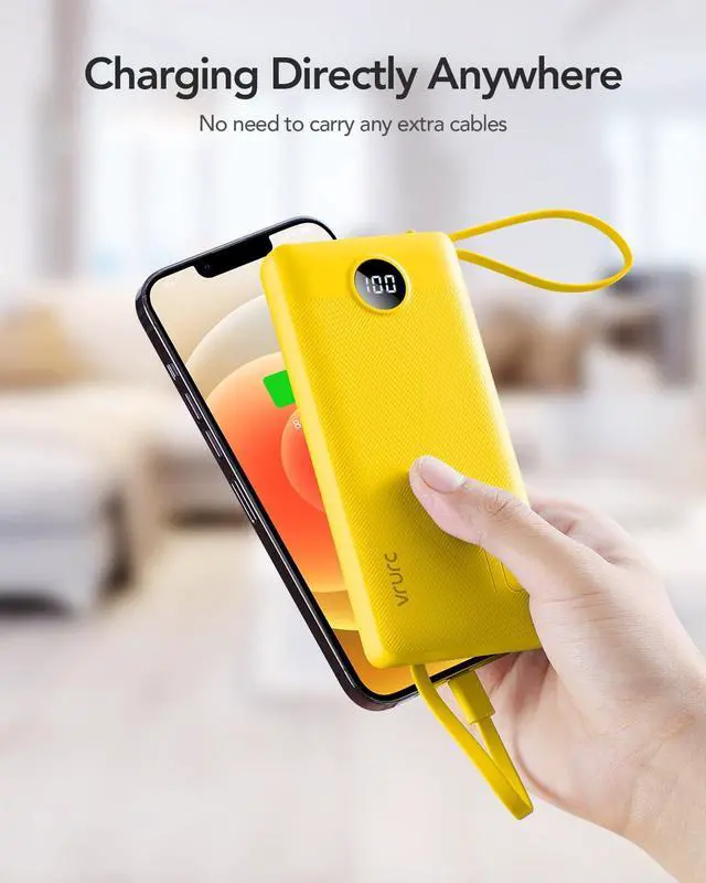 Alt view image 7 of 7 - Portable Charger with Built-in Cables, 10000mAh LED Display USB C Power Bank, Slim Travel Battery Pack with 5 Output 2 Input Compatible with iPhone 17 16 15 13,Samsung,Android etc-Yellow(1 Pack)