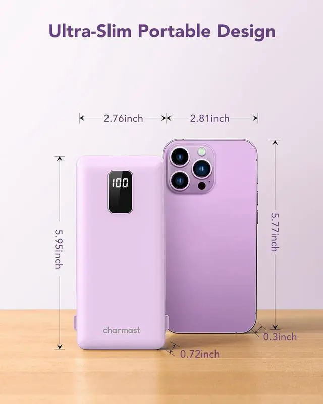 Alt view image 3 of 7 - Portable Charger with Built-in Cables & Wall Plug, 10000mAh Portable Power Bank, External Battery Pack Travel Essentials Compatible with iPhone 16/15/14/13, Samsung, iPad etc