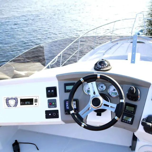 Alt view image 5 of 5 - Bluetooth Marine Receiver Stereo - 12v Single DIN Style Boat In dash Radio Receiver System with Digital LCD, RCA, MP3, USB, SD, AM FM Radio - Remote Control, Wiring Harness - PLRMR23BTW (White)