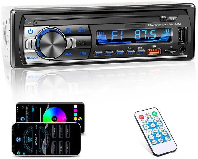 Main image of Single DIN Car Stereo Bluetooth, Car Radio Audio with Handsfree & App Control, 4X50W Support FM/USB/AUX/MP3/EQ, 7 Color LED | No CD/DVD Player