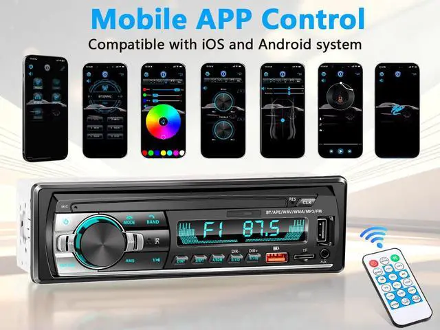 Alt view image 2 of 7 - Single DIN Car Stereo Bluetooth, Car Radio Audio with Handsfree & App Control, 4X50W Support FM/USB/AUX/MP3/EQ, 7 Color LED | No CD/DVD Player