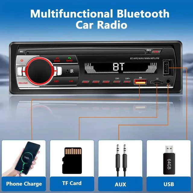 Alt view image 5 of 7 - Single DIN Car Stereo Bluetooth, Car Radio Audio with Handsfree & App Control, 4X50W Support FM/USB/AUX/MP3/EQ, 7 Color LED | No CD/DVD Player