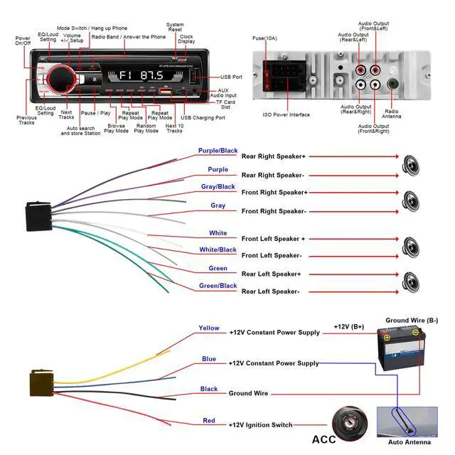 Alt view image 7 of 7 - Single DIN Car Stereo Bluetooth, Car Radio Audio with Handsfree & App Control, 4X50W Support FM/USB/AUX/MP3/EQ, 7 Color LED | No CD/DVD Player