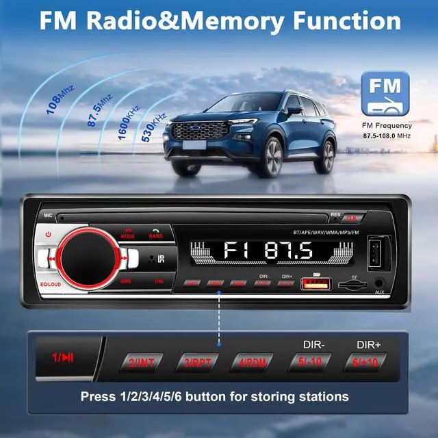 Alt view image 4 of 7 - Single DIN Car Stereo Bluetooth, Car Radio Audio with Handsfree & App Control, 4X50W Support FM/USB/AUX/MP3/EQ, 7 Color LED | No CD/DVD Player