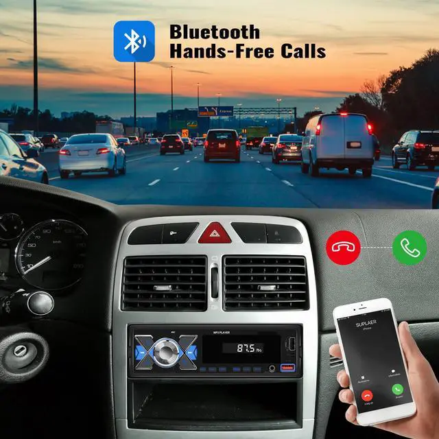 Alt view image 2 of 7 - Single Din Car Stereo Bluetooth Audio Digital Media Receiver with USB Port FM Radio, MP3 Player, EQ, APP Control, Multi Color Illumination, TF Card, AUX Input, Car Radio