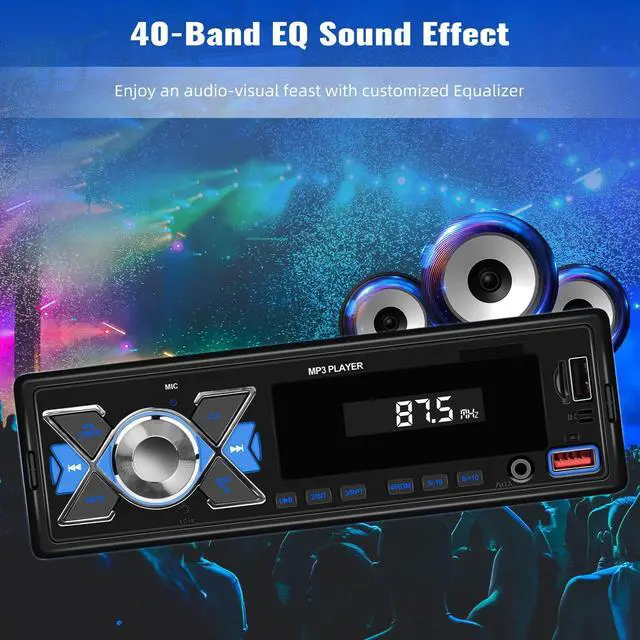 Alt view image 6 of 7 - Single Din Car Stereo Bluetooth Audio Digital Media Receiver with USB Port FM Radio, MP3 Player, EQ, APP Control, Multi Color Illumination, TF Card, AUX Input, Car Radio