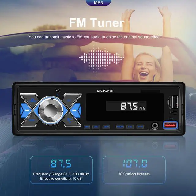 Alt view image 3 of 7 - Single Din Car Stereo Bluetooth Audio Digital Media Receiver with USB Port FM Radio, MP3 Player, EQ, APP Control, Multi Color Illumination, TF Card, AUX Input, Car Radio