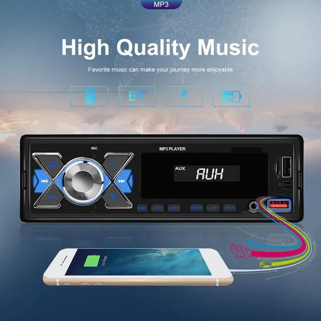 Alt view image 4 of 7 - Single Din Car Stereo Bluetooth Audio Digital Media Receiver with USB Port FM Radio, MP3 Player, EQ, APP Control, Multi Color Illumination, TF Card, AUX Input, Car Radio