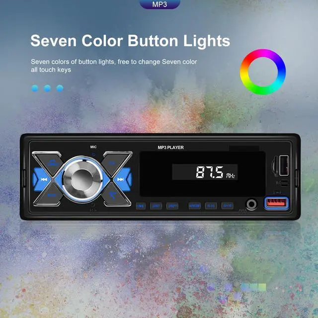 Alt view image 5 of 7 - Single Din Car Stereo Bluetooth Audio Digital Media Receiver with USB Port FM Radio, MP3 Player, EQ, APP Control, Multi Color Illumination, TF Card, AUX Input, Car Radio