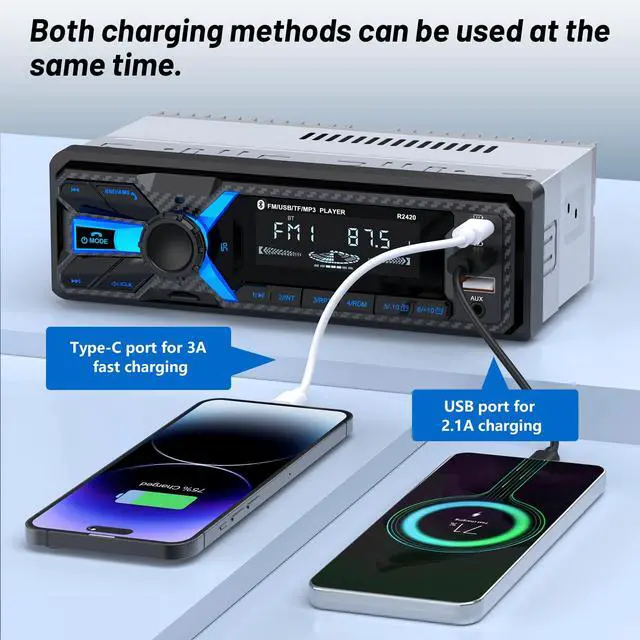 Alt view image 2 of 7 - Car Radio Bluetooth with Type-C/USB Port, FM/AM Single Din Car Stereo Radio with Bluetooth Hands-Free 2 USB/AUX/SD/DSP,MP3 Player(No CD DVD Player)
