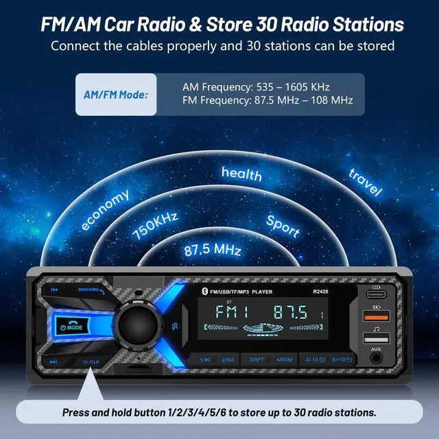 Alt view image 4 of 7 - Car Radio Bluetooth with Type-C/USB Port, FM/AM Single Din Car Stereo Radio with Bluetooth Hands-Free 2 USB/AUX/SD/DSP,MP3 Player(No CD DVD Player)