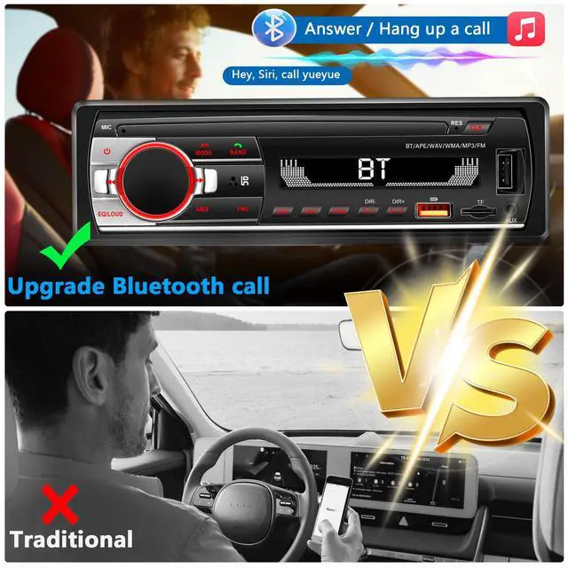 Alt view image 3 of 7 - Single DIN Car Stereo Bluetooth, Car Radio Audio with Handsfree & App Control, 4X50W Support FM/USB/AUX/MP3/EQ, 7 Color LED | No CD/DVD Player