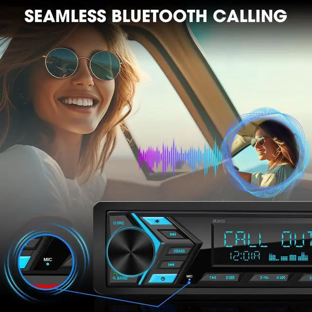 Alt view image 2 of 6 - Single Din Car Stereo Bluetooth: 1-Din Car Radio Receiver - in Dash Digital Media MP3 Player LCD Display AM FM USB Fast Charging SD AUX 300W Amp Outputs