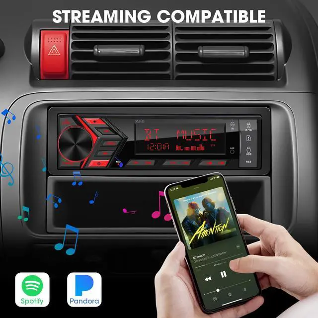 Alt view image 3 of 6 - Single Din Car Stereo Bluetooth: 1-Din Car Radio Receiver - in Dash Digital Media MP3 Player LCD Display AM FM USB Fast Charging SD AUX 300W Amp Outputs